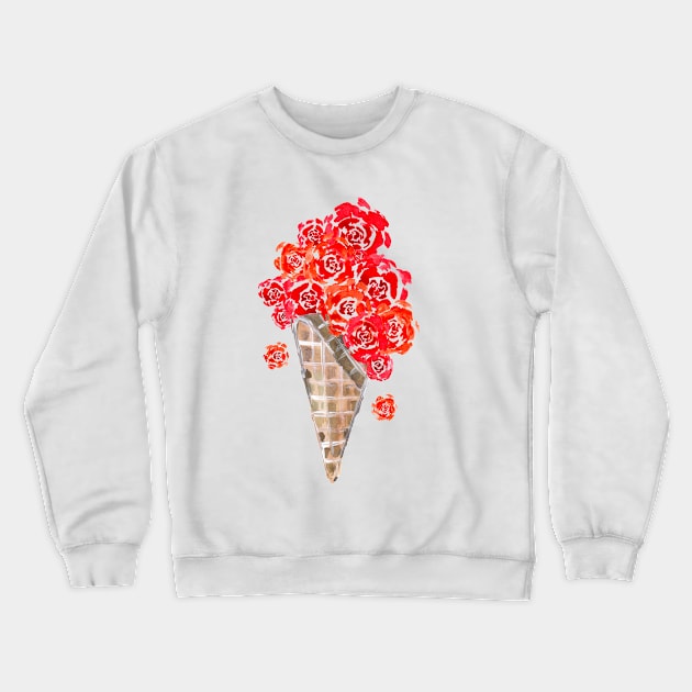 Red Roses Ice Cream Cone Waffle Crewneck Sweatshirt by ZeichenbloQ